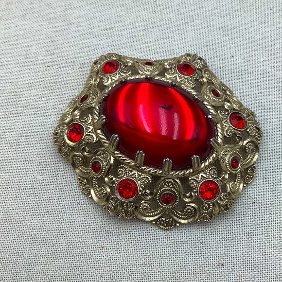 Vintage West German signed  Red and Silver Brooch - Picture 2 of 3